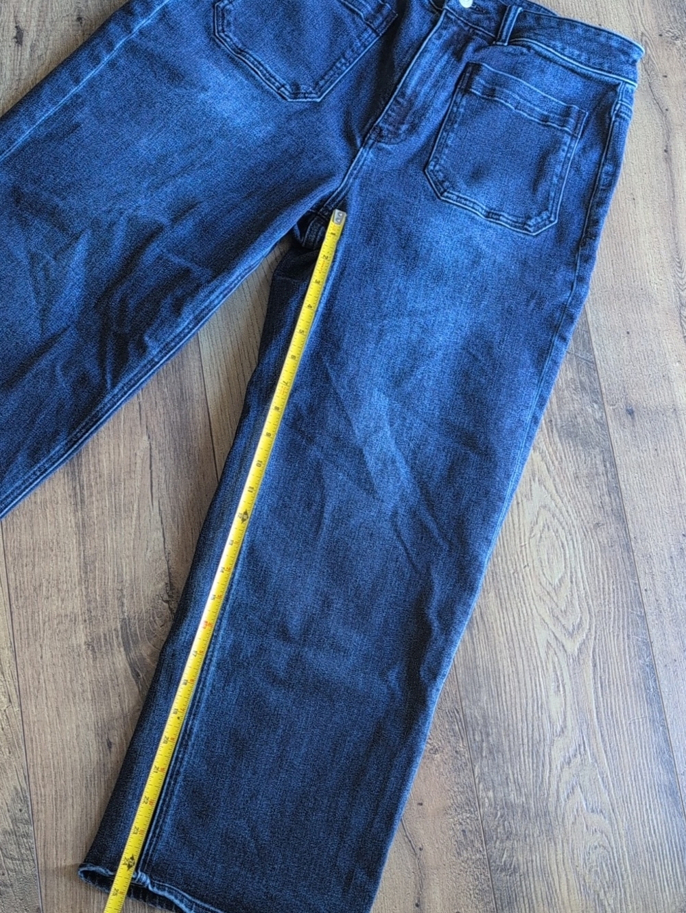 Quince Jeans Stretch High Rise Patch Pocket Wide Leg Size 31, Dark Blue Wash - Picture 5 of 13